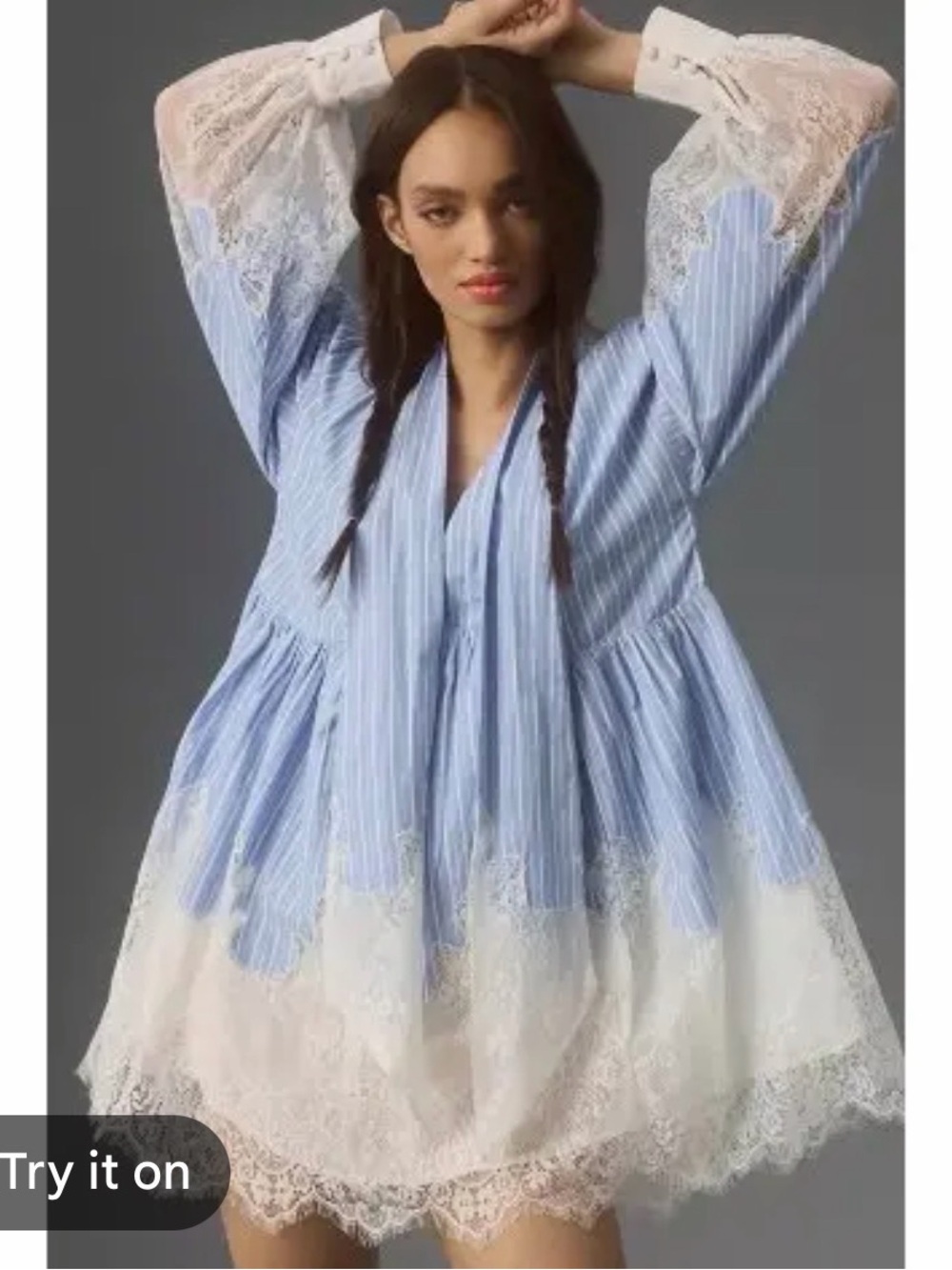 Maeve V-neck lace twofer mini shirt dress